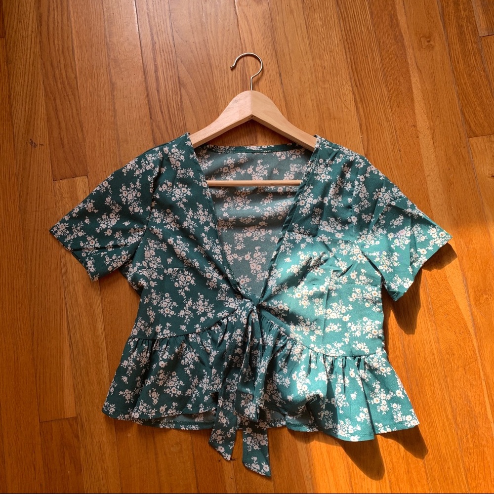 Green Floral Tie Top
